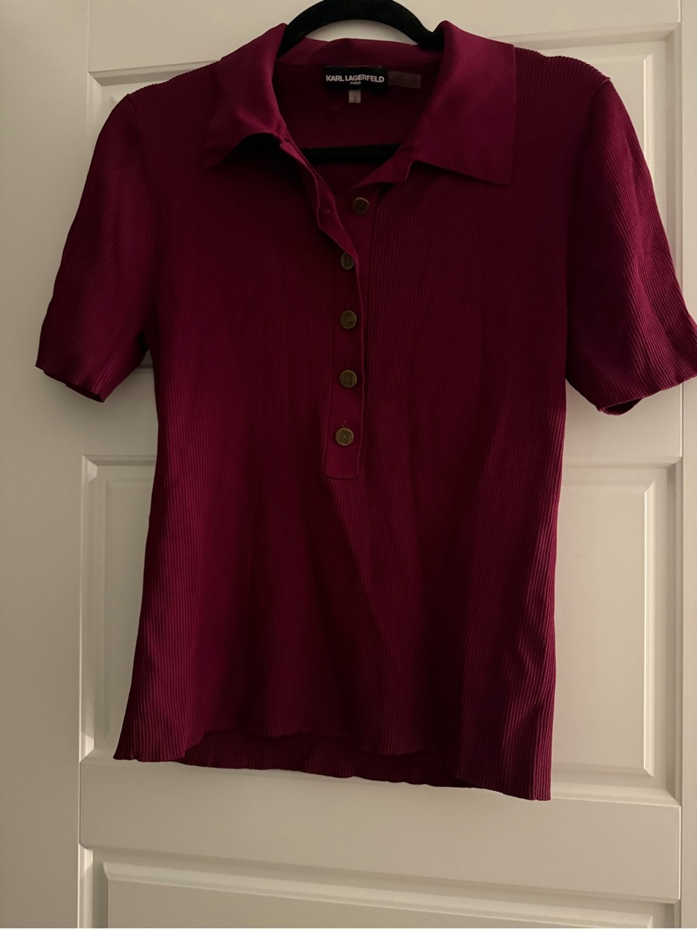 NWOT Karl Lagerfeld Ribbed collard shirt in Deep Berry